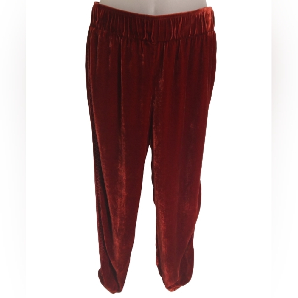 Johnny Was JW Los Angeles Aurora Burnt Orange Velvet Joggers Embroidered S